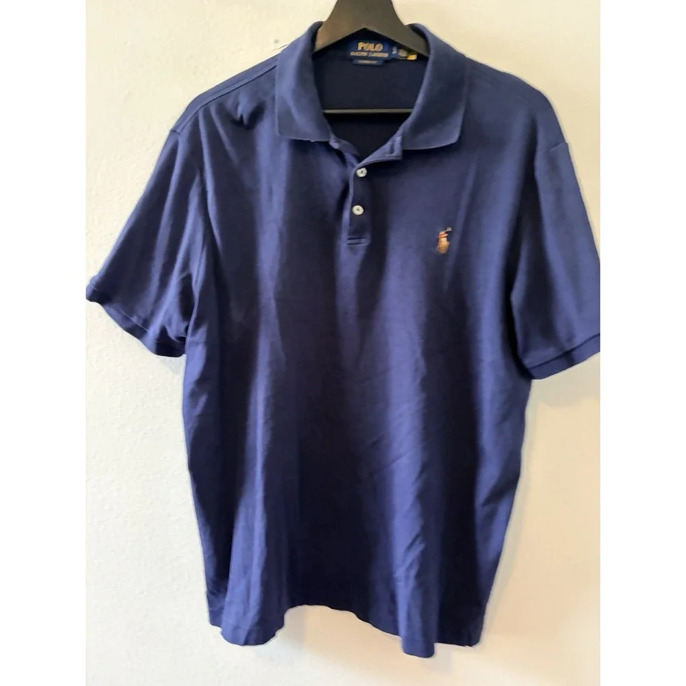 Polo Ralph Lauren Mens Blue Short Sleeve Classic Fit Polo Shirt Size Large L